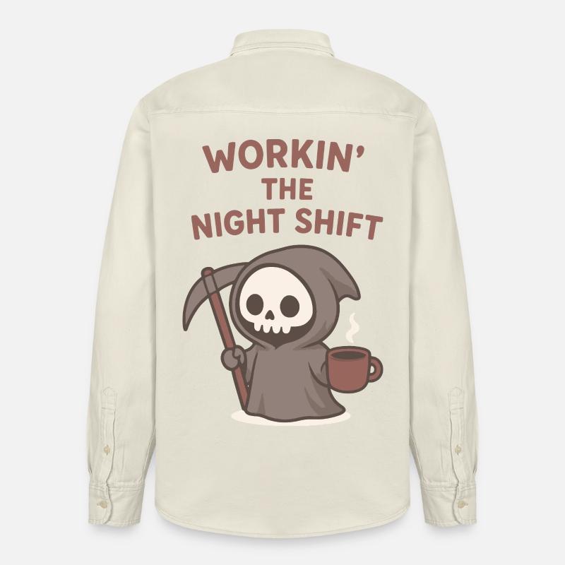 Café Grim Reaper Night Shift - Chemise unisexe coupe décontractée bio Stanley/Stella - écru doux