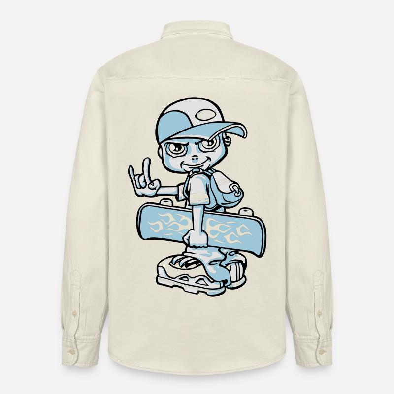 Garçon et son skateboard flex - Chemise unisexe coupe décontractée bio Stanley/Stella - écru doux