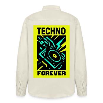 Techno Forever - Relaxed Fit Unisex Organic Hemd von Stanley/Stella - Natur - Hinten - AI Model Male 178 light (178cm)