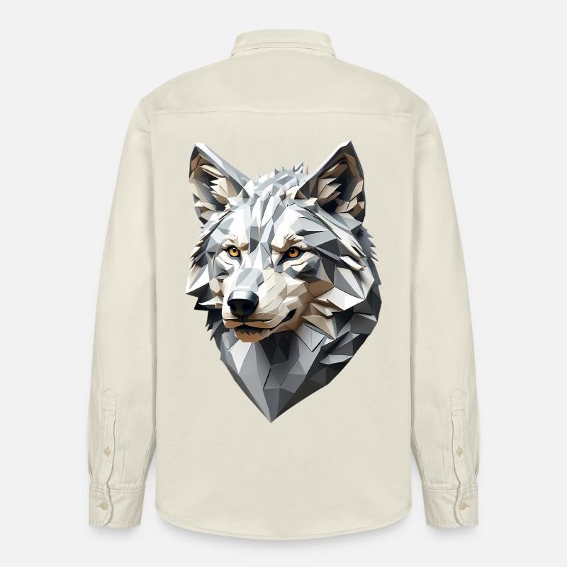 Wolf Head LowPoly Geometric - Chemise unisexe coupe décontractée bio Stanley/Stella - écru doux