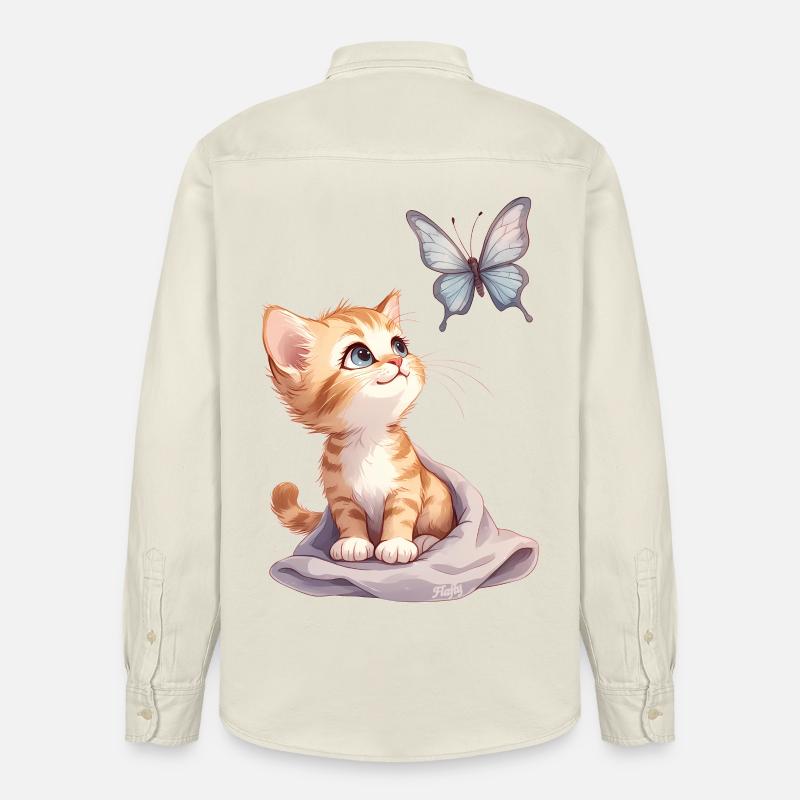 Kawaii Curious Chatten et Papillon 🐱🦋 - Chemise unisexe coupe décontractée bio Stanley/Stella - écru doux