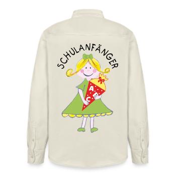School Beginners 2026 - Girl with School Cone - Relaxed Fit Unisex Organic Shirt by Stanley/Stella - soft Ecru - Back - AI Model Male 178 light (178cm)