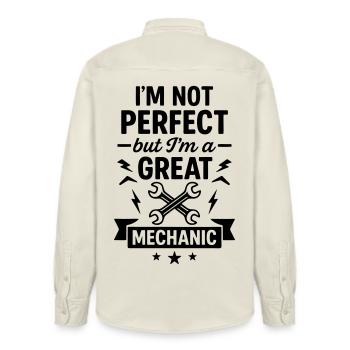 Super mechanic workshop - Relaxed Fit Unisex Organic Shirt by Stanley/Stella - soft Ecru - Back - AI Model Male 178 light (178cm)