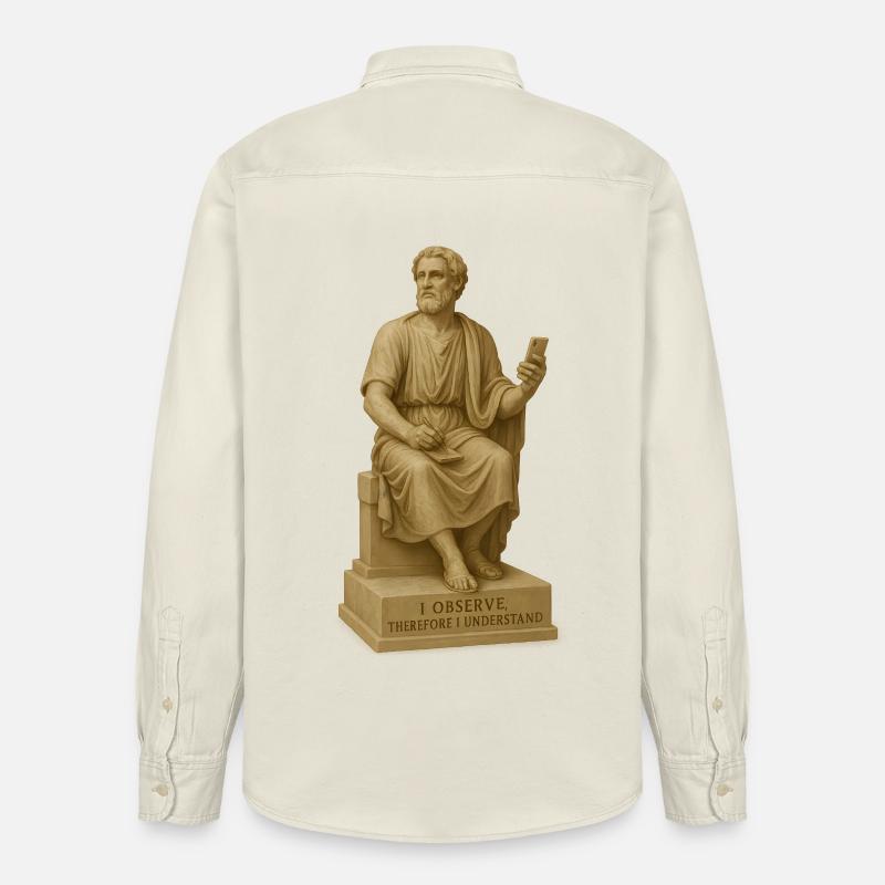 Statue de philosophe antique avec smartphone - Chemise unisexe coupe décontractée bio Stanley/Stella - écru doux