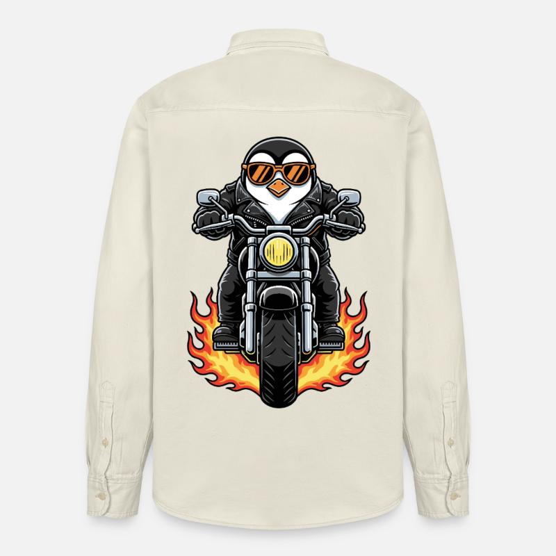 Cool Biker Penguin Motorcycle Flames - Chemise unisexe coupe décontractée bio Stanley/Stella - écru doux