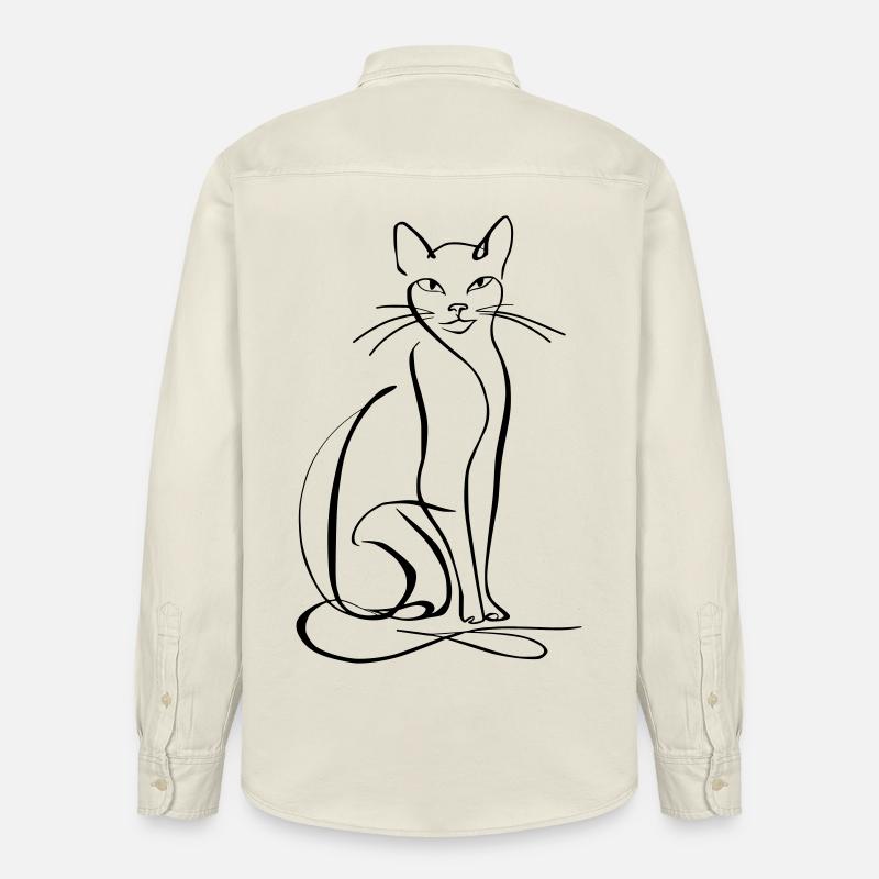 Dessin au trait de chat - Chemise unisexe coupe décontractée bio Stanley/Stella - écru doux