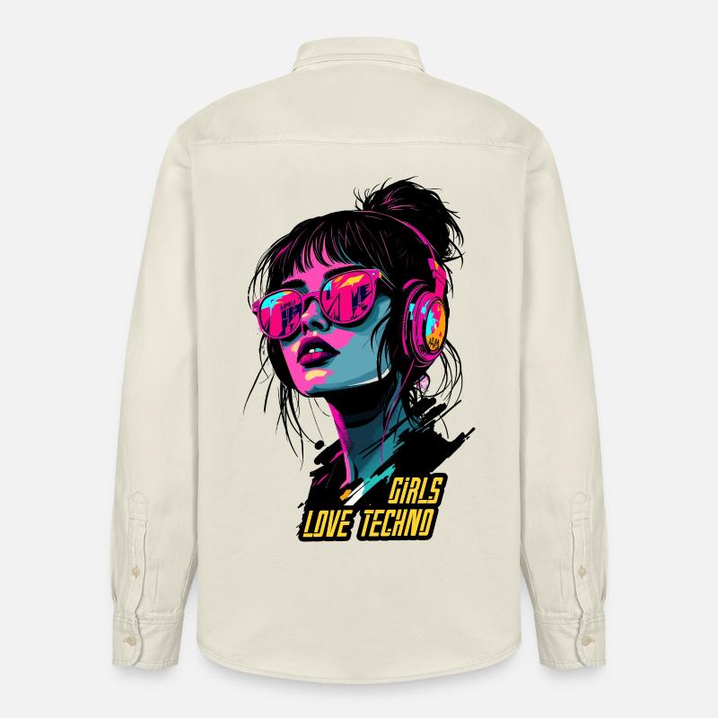 Neon Techno Mädchen Porträt - Relaxed Fit Unisex Organic Hemd von Stanley/Stella - Natur