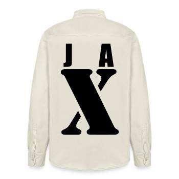 Jax – First Name Design | Minimal Typography - Relaxed Fit Unisex Organic Hemd von Stanley/Stella - Natur - Hinten - AI Model Male 178 light (178cm)