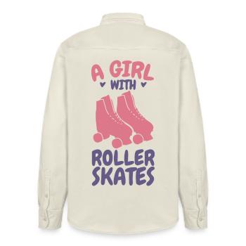 A girl with roller skates - Relaxed Fit Unisex Organic Shirt by Stanley/Stella - soft Ecru - Back - AI Model Male 178 light (178cm)