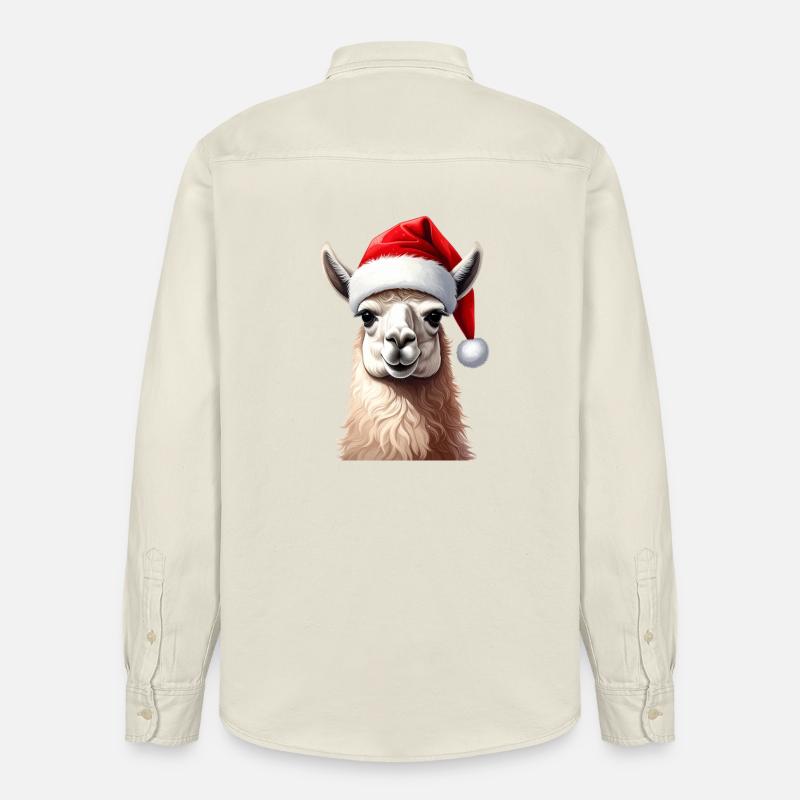 Lama oder Alpaka zu Weihnachten - Relaxed Fit Unisex Organic Hemd von Stanley/Stella - Natur