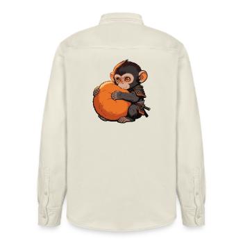 Cute Baby Monkey Gives Fist Punch Monkey Punch - Relaxed Fit Unisex Organic Shirt by Stanley/Stella - soft Ecru - Back - AI Model Male 178 light (178cm)