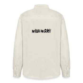 No Risk No Story Motto - Relaxed Fit Unisex Organic Shirt by Stanley/Stella - soft Ecru - Back - AI Model Male 178 light (178cm)