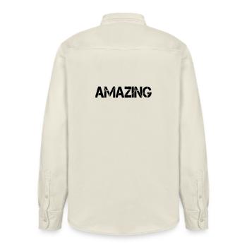 amazing - Relaxed Fit Unisex Organic Shirt by Stanley/Stella - soft Ecru - Back - AI Model Male 178 light (178cm)