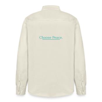 NEW -- Choose Peace – Inspirational Quote Design! - Relaxed Fit Unisex Organic Shirt by Stanley/Stella - soft Ecru - Back - AI Model Male 178 light (178cm)