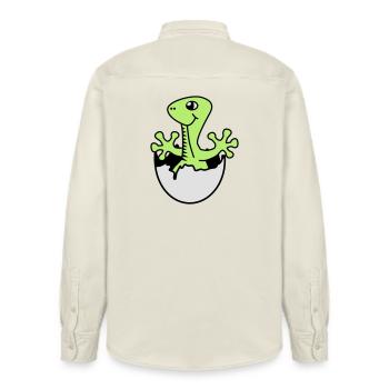 Dino Baby - Relaxed Fit Unisex Organic Hemd von Stanley/Stella - Natur - Hinten - AI Model Male 178 light (178cm)