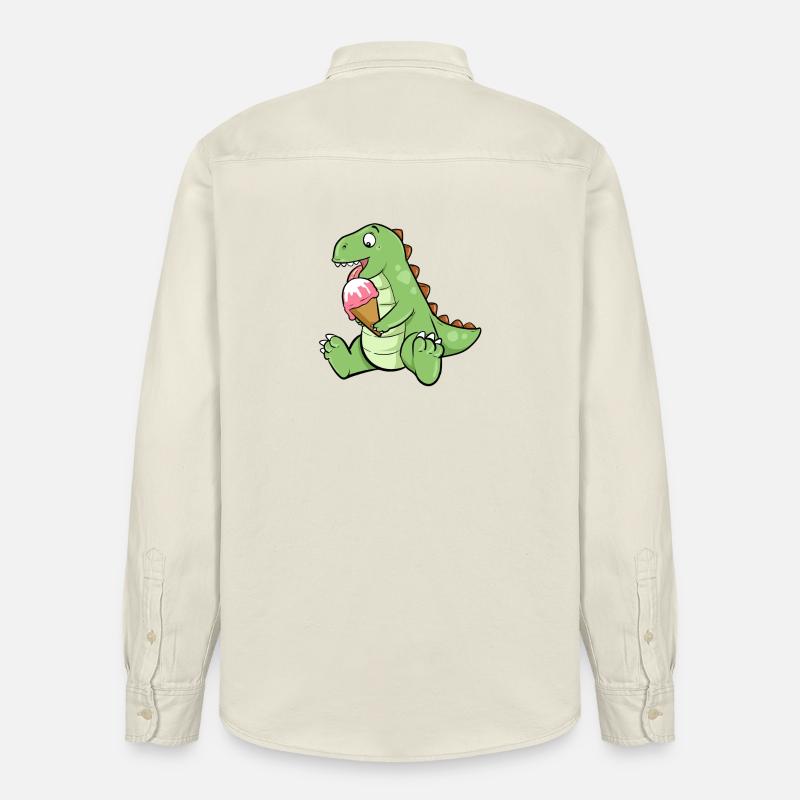Eiscreme Dino Erdbeereis Dinosaurier T-Rex Saurier - Relaxed Fit Unisex Organic Hemd von Stanley/Stella - Natur