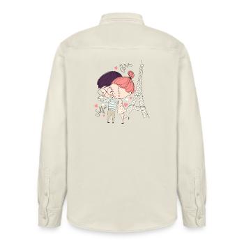 Parisian Love in Caricature Selfie - Relaxed Fit Unisex Organic Shirt by Stanley/Stella - soft Ecru - Back - AI Model Male 178 light (178cm)