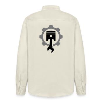Engine, piston, gear - Relaxed Fit Unisex Organic Shirt by Stanley/Stella - soft Ecru - Back - AI Model Male 178 light (178cm)