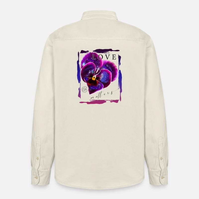 Violettes avec galaxie pour la Saint-Valentin - Chemise unisexe coupe décontractée bio Stanley/Stella - écru doux