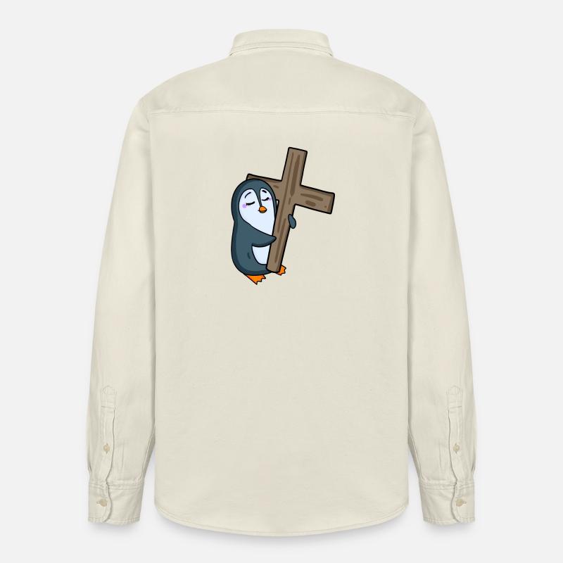 Pingouin avec croix - Chemise unisexe coupe décontractée bio Stanley/Stella - écru doux