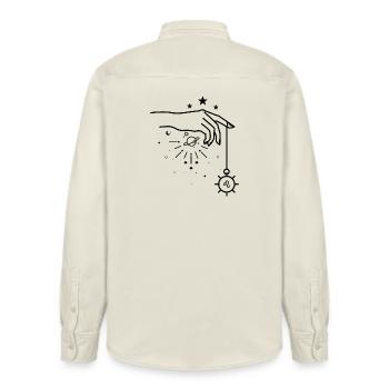 Midnight Dot Minimalistisches T-Shirt - Relaxed Fit Unisex Organic Hemd von Stanley/Stella - Natur - Hinten - AI Model Male 178 light (178cm)
