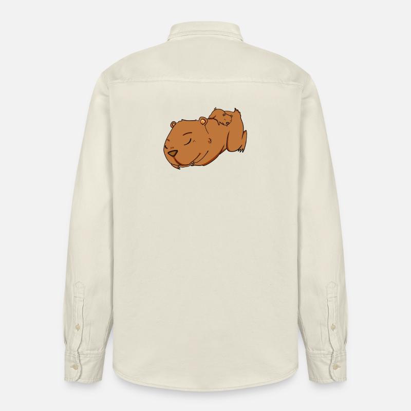Famille - Capybara avec bébé Capybara - Chemise unisexe coupe décontractée bio Stanley/Stella - écru doux
