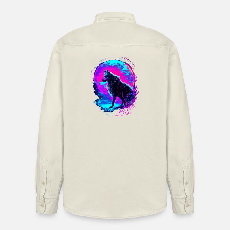 Wolf Neon Moon Synthwave - Chemise unisexe coupe décontractée bio Stanley/Stella - écru doux
