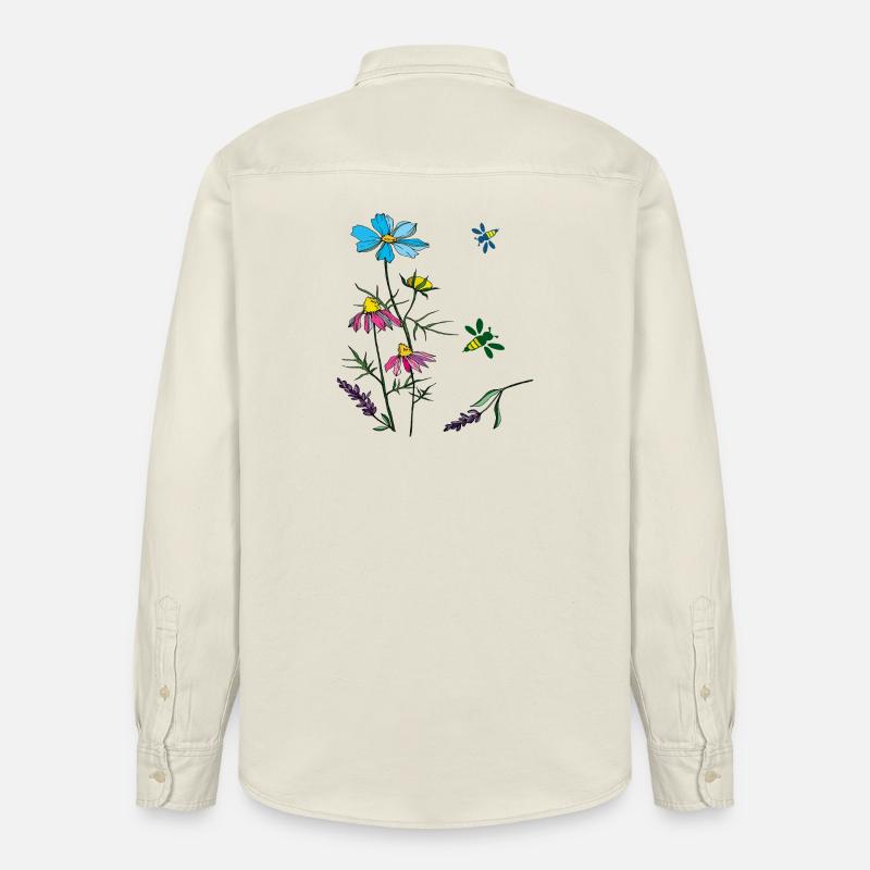 Herbes, camomille, abeilles - Chemise unisexe coupe décontractée bio Stanley/Stella - écru doux