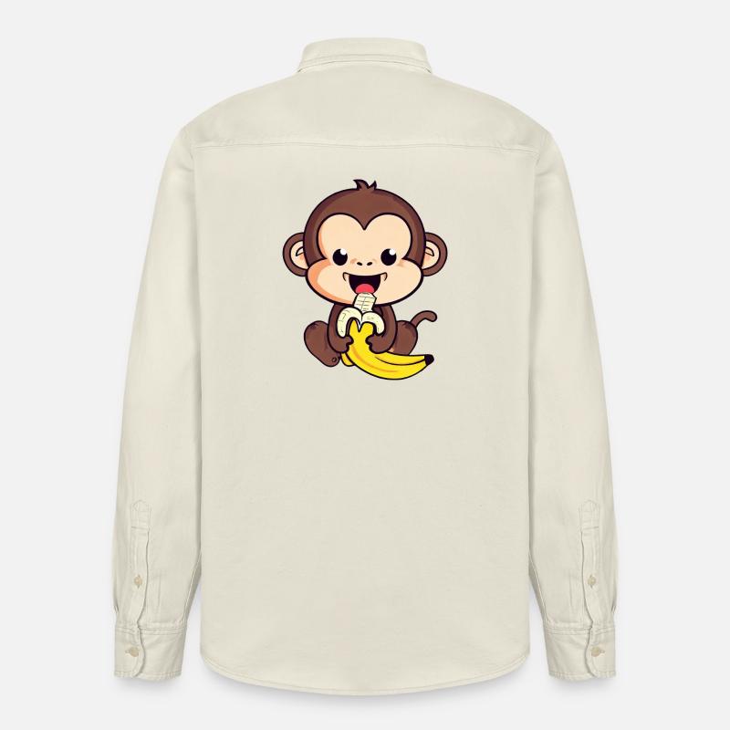 cute monkey eats a banana - Relaxed Fit Unisex Organic Shirt by Stanley/Stella - soft Ecru