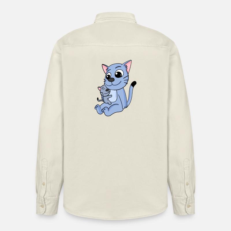 Famille de chats - Chat avec bébé - Chemise unisexe coupe décontractée bio Stanley/Stella - écru doux