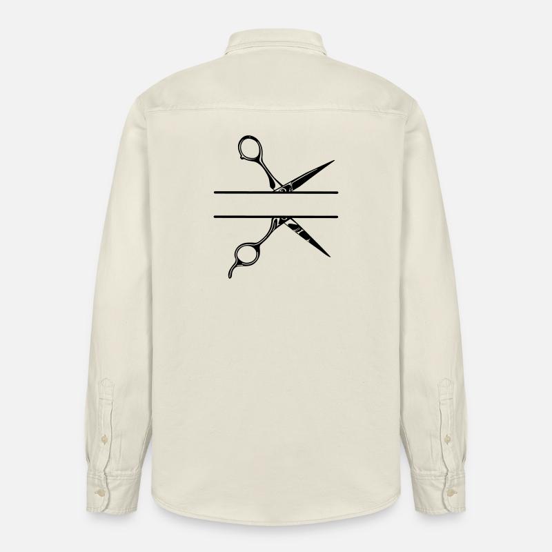 Texte bannière logo coiffeur, ciseaux - Chemise unisexe coupe décontractée bio Stanley/Stella - écru doux