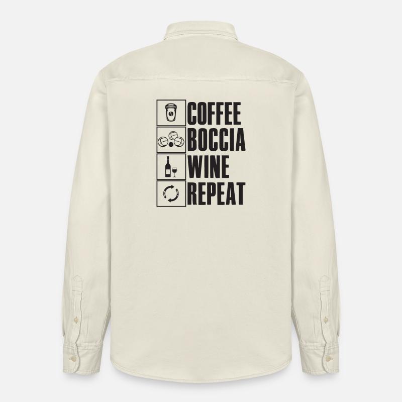 Coffee Boccia Wine Repeat Spruch Bocciaspieler - Relaxed Fit Unisex Organic Hemd von Stanley/Stella - Natur