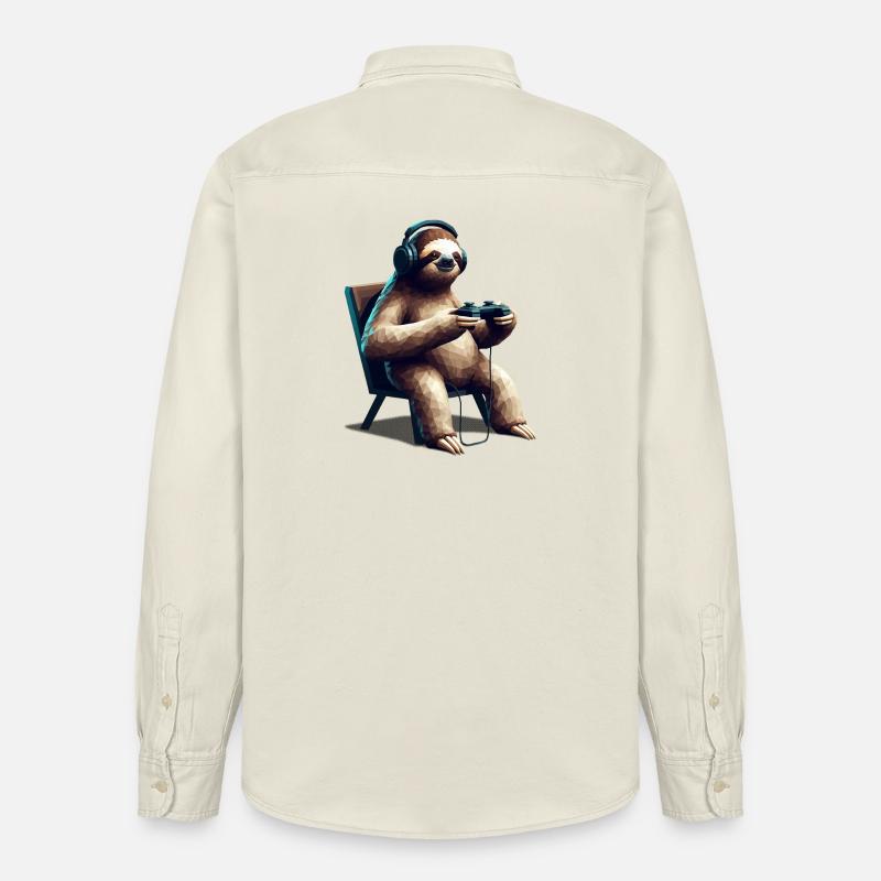 Sloth Gamer avec casque et manette Low Poly - Chemise unisexe coupe décontractée bio Stanley/Stella - écru doux