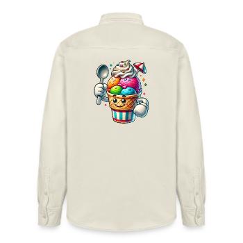 cheerful cartoon ice cream motif for summer fun - Relaxed Fit Unisex Organic Shirt by Stanley/Stella - soft Ecru - Back - AI Model Male 178 light (178cm)