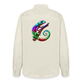 Gecko - Relaxed Fit Unisex Organic Shirt by Stanley/Stella - soft Ecru - Back - AI Model Male 178 light (178cm)