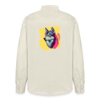Husky - Relaxed Fit Unisex Organic Hemd von Stanley/Stella - Natur - Hinten - AI Model Male 178 light (178cm)