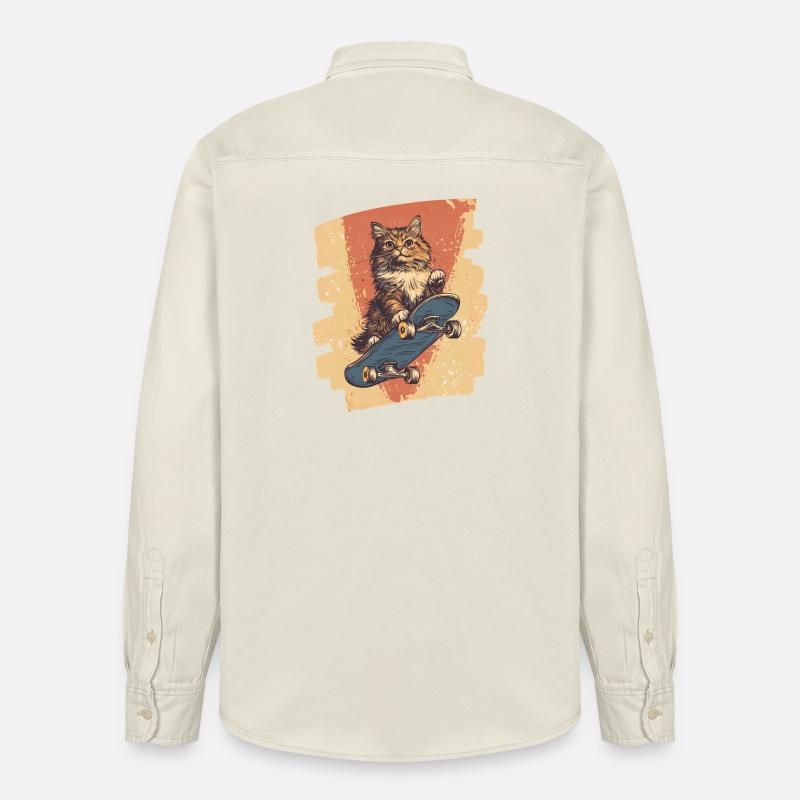 Chat de planche à roulettes - Chemise unisexe coupe décontractée bio Stanley/Stella - écru doux