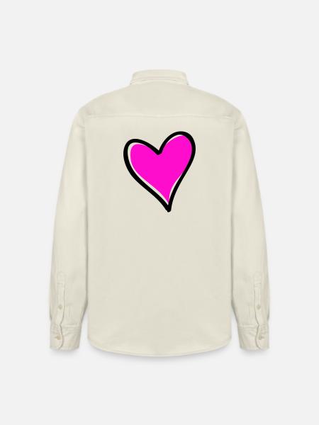 Bright Pink Heart Motif - Relaxed Fit Unisex Organic Shirt by Stanley/Stella - soft Ecru