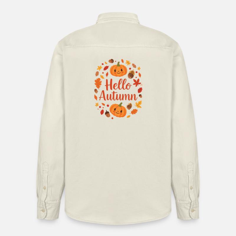 Citrouille d’automne et feuilles Visage graphique - Chemise unisexe coupe décontractée bio Stanley/Stella - écru doux