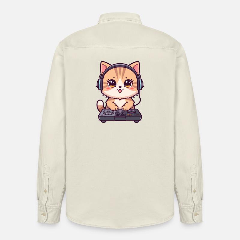 Katze als DJ mit Kopfhörer - Relaxed Fit Unisex Organic Hemd von Stanley/Stella - Natur