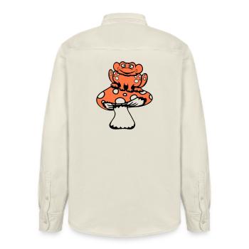 Frosch SItzt Pilz Süß Wald Waldfrosch Lächelt Cool - Relaxed Fit Unisex Organic Hemd von Stanley/Stella - Natur - Hinten - AI Model Male 178 light (178cm)