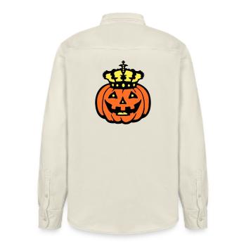 Halloween Pumpkin King Crown King Pumpkin Ruler - Relaxed Fit Unisex Organic Shirt by Stanley/Stella - soft Ecru - Back - AI Model Male 178 light (178cm)