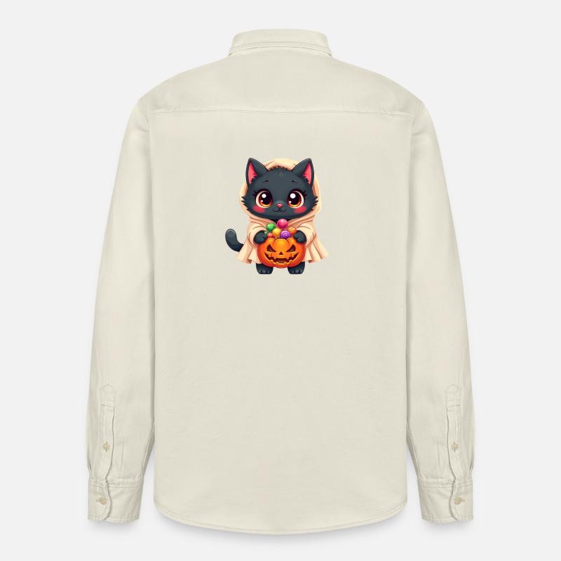 Chat d’Halloween avec citrouille d’Halloween - Chemise unisexe coupe décontractée bio Stanley/Stella - écru doux