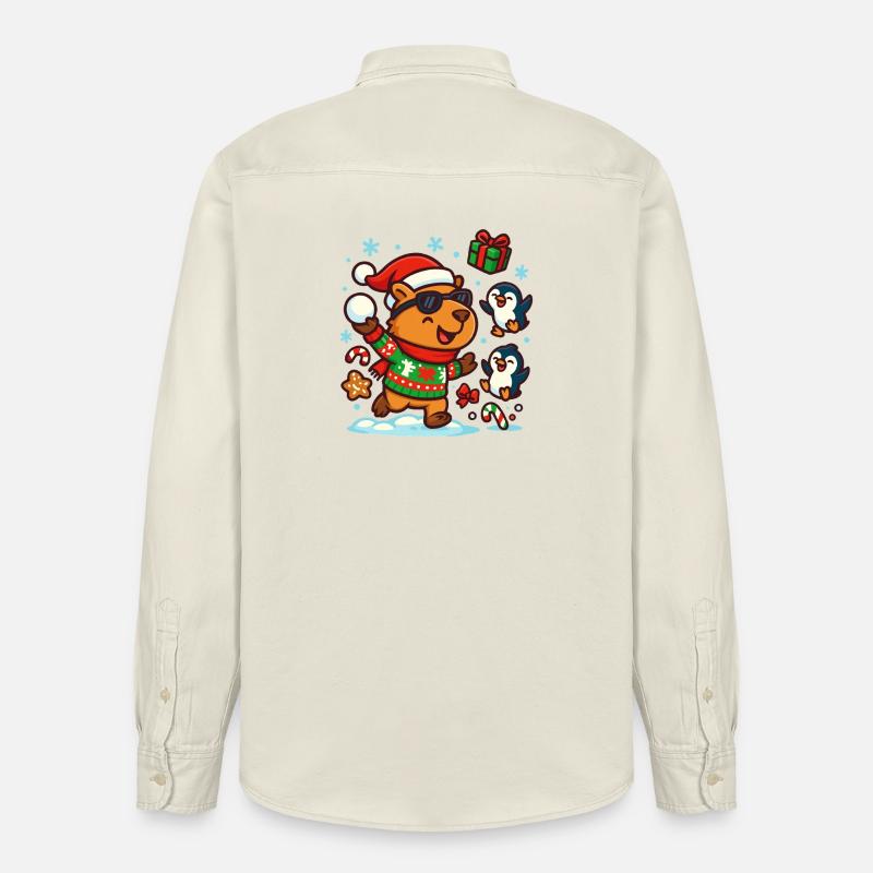 Capybara heureux avec des pingouins – Drôle - Chemise unisexe coupe décontractée bio Stanley/Stella - écru doux