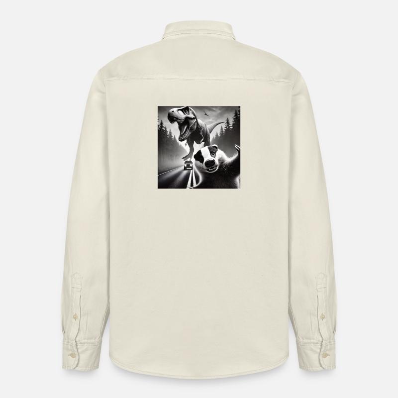 Dachs  trifft Dino auf düsterer Landstraße - Relaxed Fit Unisex Organic Hemd von Stanley/Stella - Natur