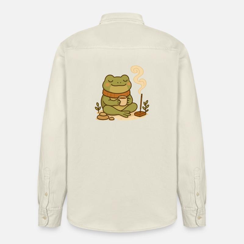 Achtsamer Frosch mit Tee & Räucherstäbchen - Relaxed Fit Unisex Organic Hemd von Stanley/Stella - Natur