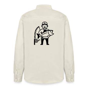 Fishing-proud-angler-big-catch-2 - Relaxed Fit Unisex Organic Shirt by Stanley/Stella - soft Ecru - Back - AI Model Male 178 light (178cm)