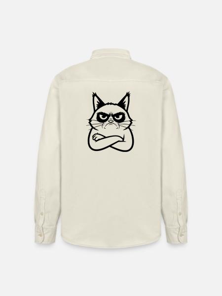 Cat Line Art Cartoon Illustration - Relaxed Fit Unisex Organic Shirt by Stanley/Stella - soft Ecru