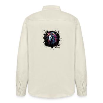 Color Splatter Unicorn Art - Relaxed Fit Unisex Organic Shirt by Stanley/Stella - soft Ecru - Back - AI Model Male 178 light (178cm)