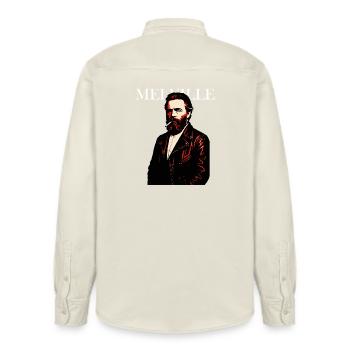 Herman Melville Noir Leather Portrait - Relaxed Fit Unisex Organic Shirt by Stanley/Stella - soft Ecru - Back - AI Model Male 178 light (178cm)